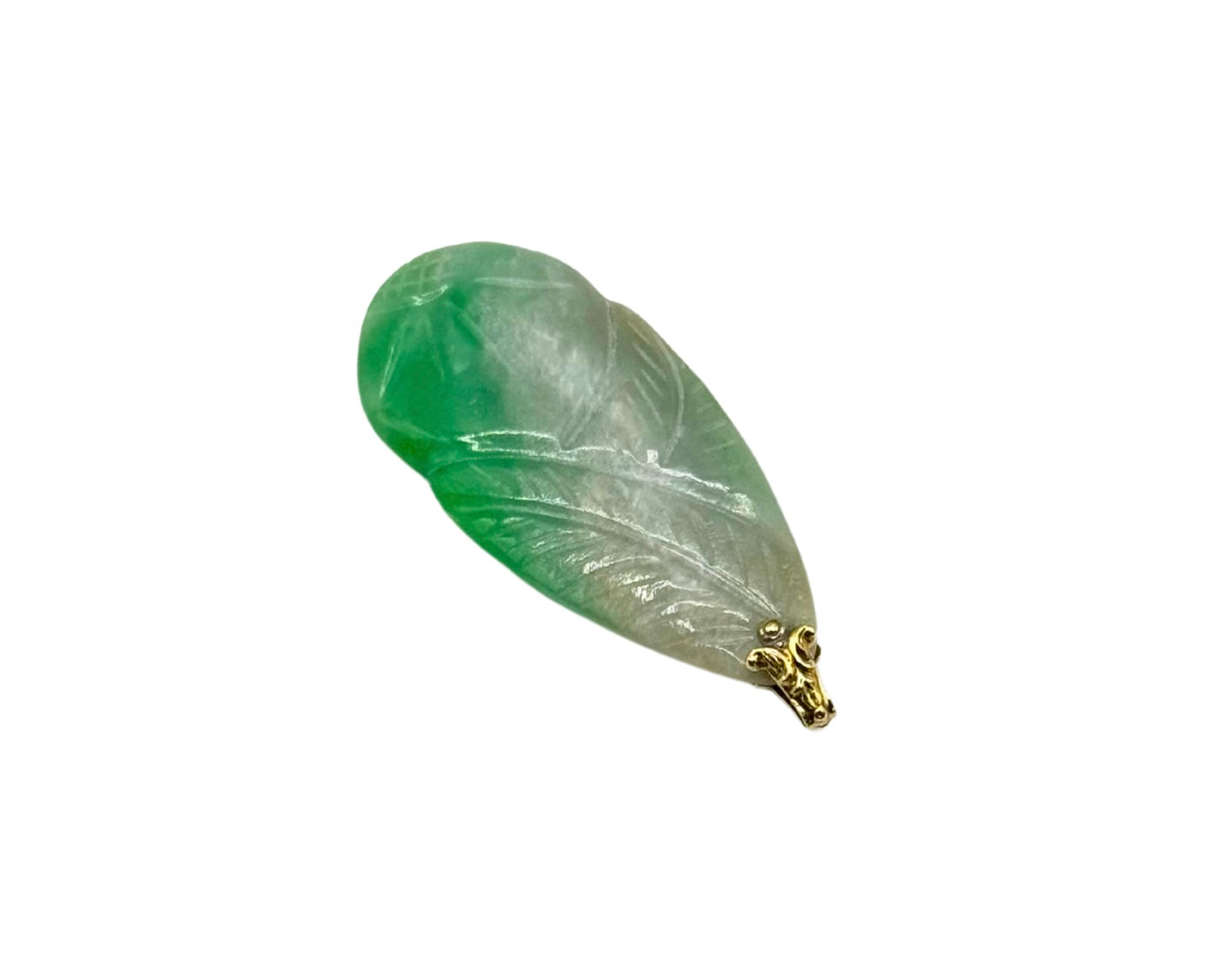 CHINA UM 1935! GROSSER FEIN GRÜNER JADE ANHÄNGER GELB GOLD 585