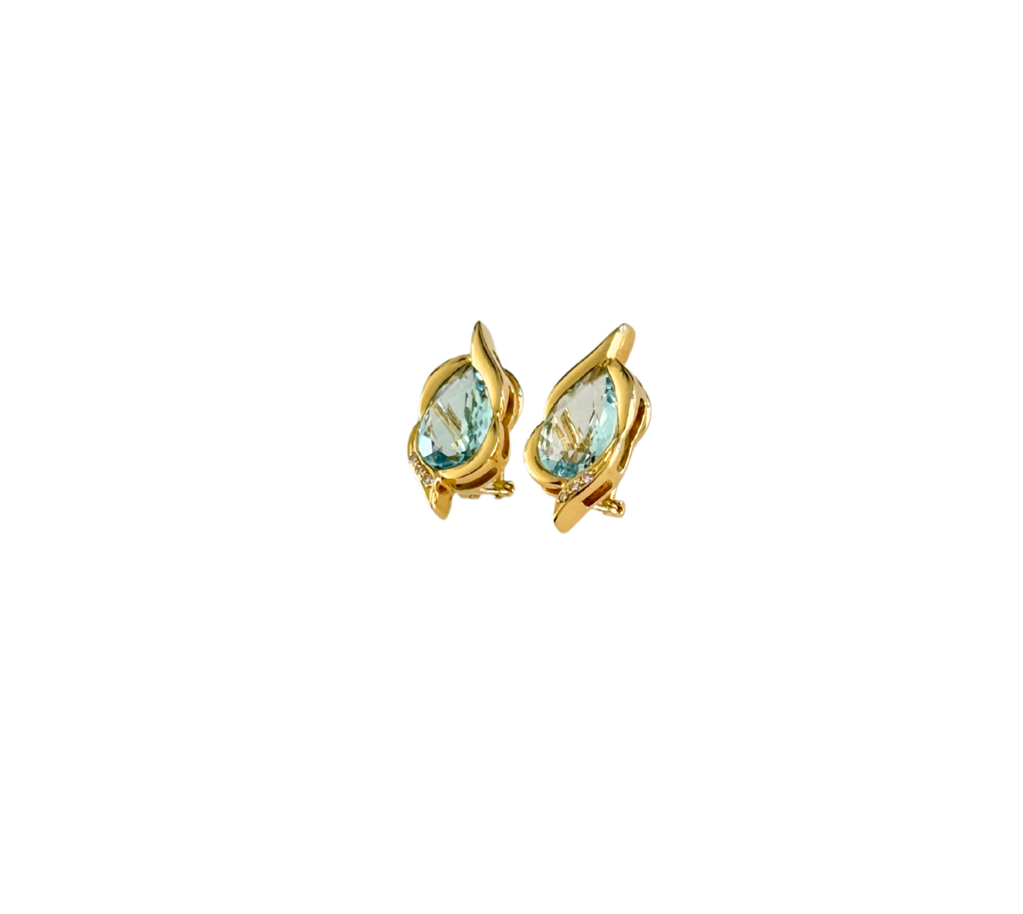 Ohrringe Clips Hänger mit Aquamarin 750 Gold 18KT Brillanten