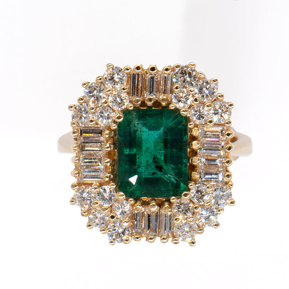 Smaragd Gold Ring Verlobungsring 750 / 18K Baguette Diamanten