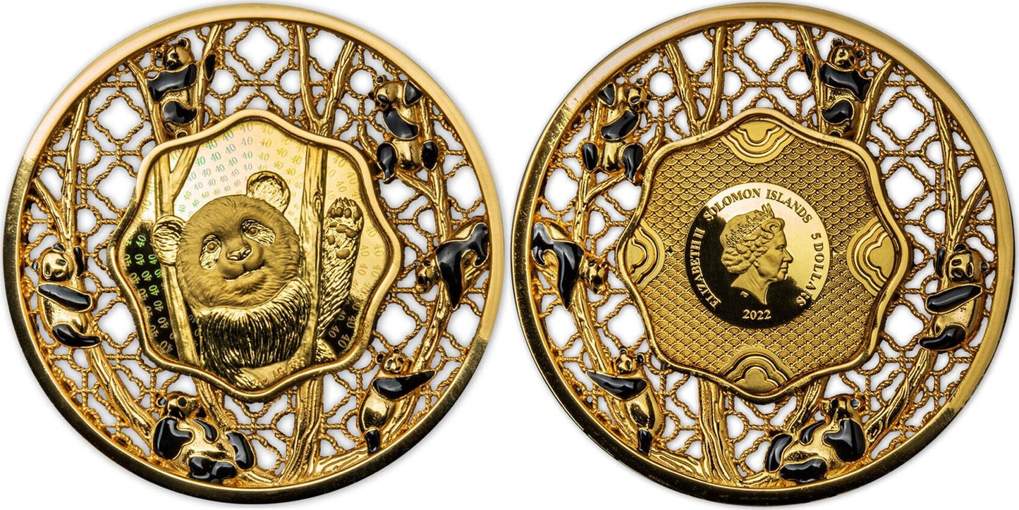 Salomonen 5 Dollars 2022 2 oz Silber Münze - Filigree Panda