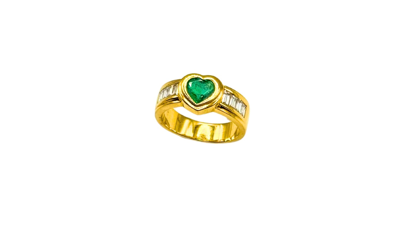 Diamant & Smaragd Ring 750 Gelbgold Herz Bandring