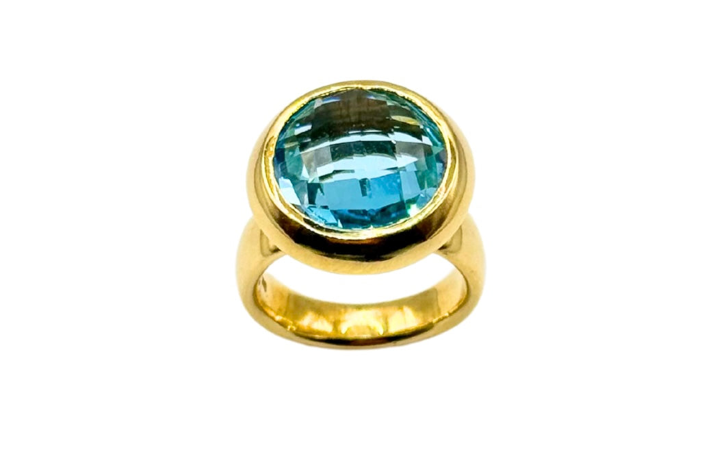GOLD RING 585 Blautopas Briolet 15rd MASSIV