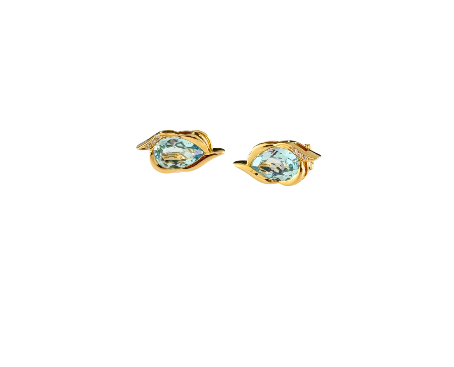 Ohrringe Clips Hänger mit Aquamarin 750 Gold 18KT Brillanten