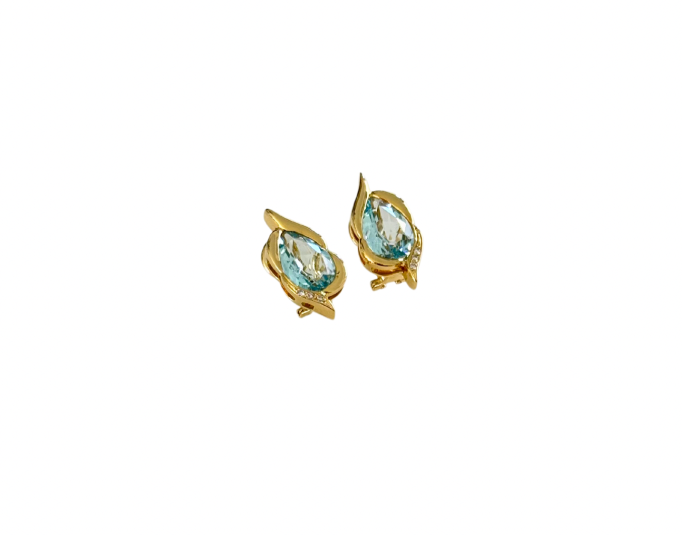 Ohrringe Clips Hänger mit Aquamarin 750 Gold 18KT Brillanten