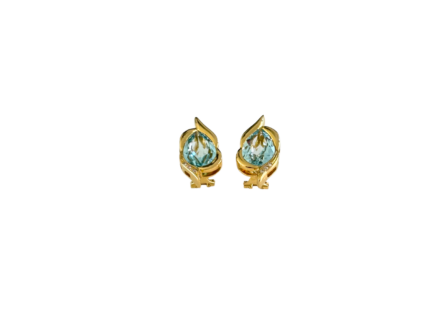 Ohrringe Clips Hänger mit Aquamarin 750 Gold 18KT Brillanten
