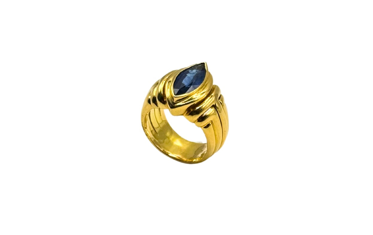SAPHIR GOLD RING 750 18K 15x7 Navette MASSIV