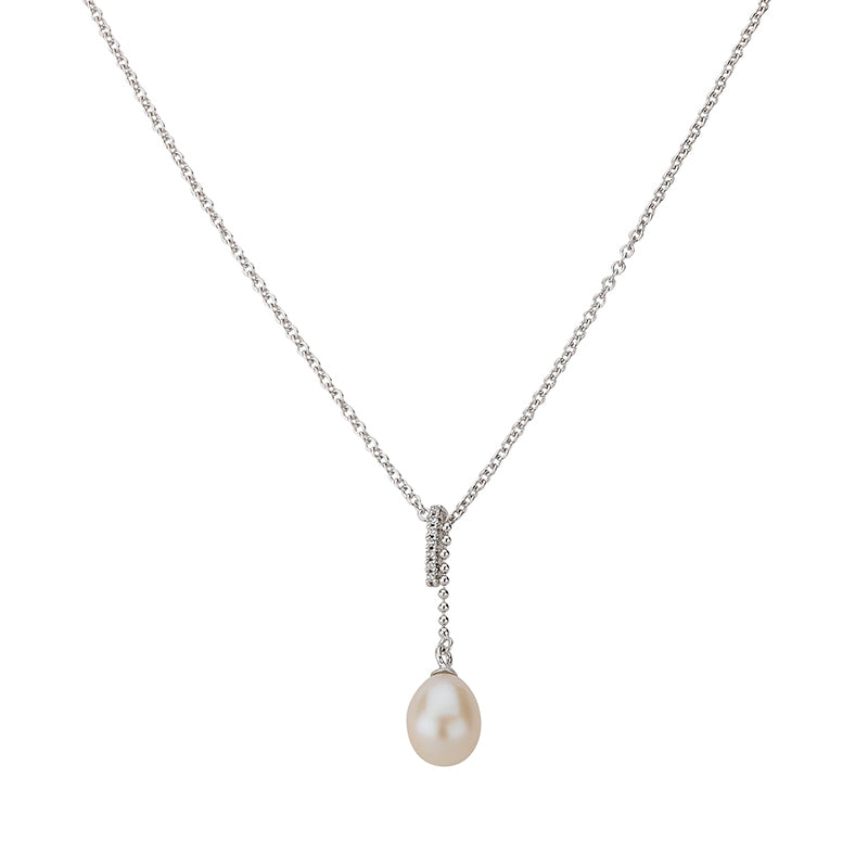 Silber Collier mit Perle u. Zirkonia