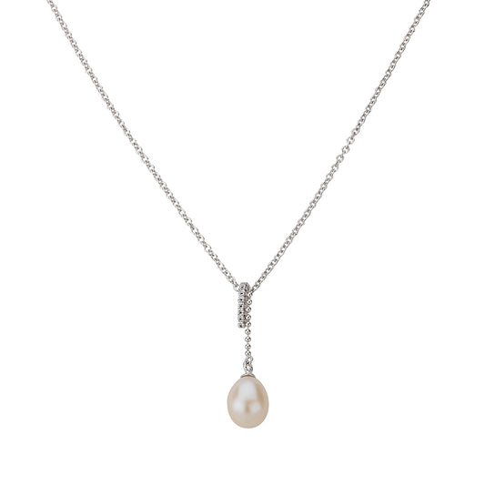 Silber Collier mit Perle u. Zirkonia