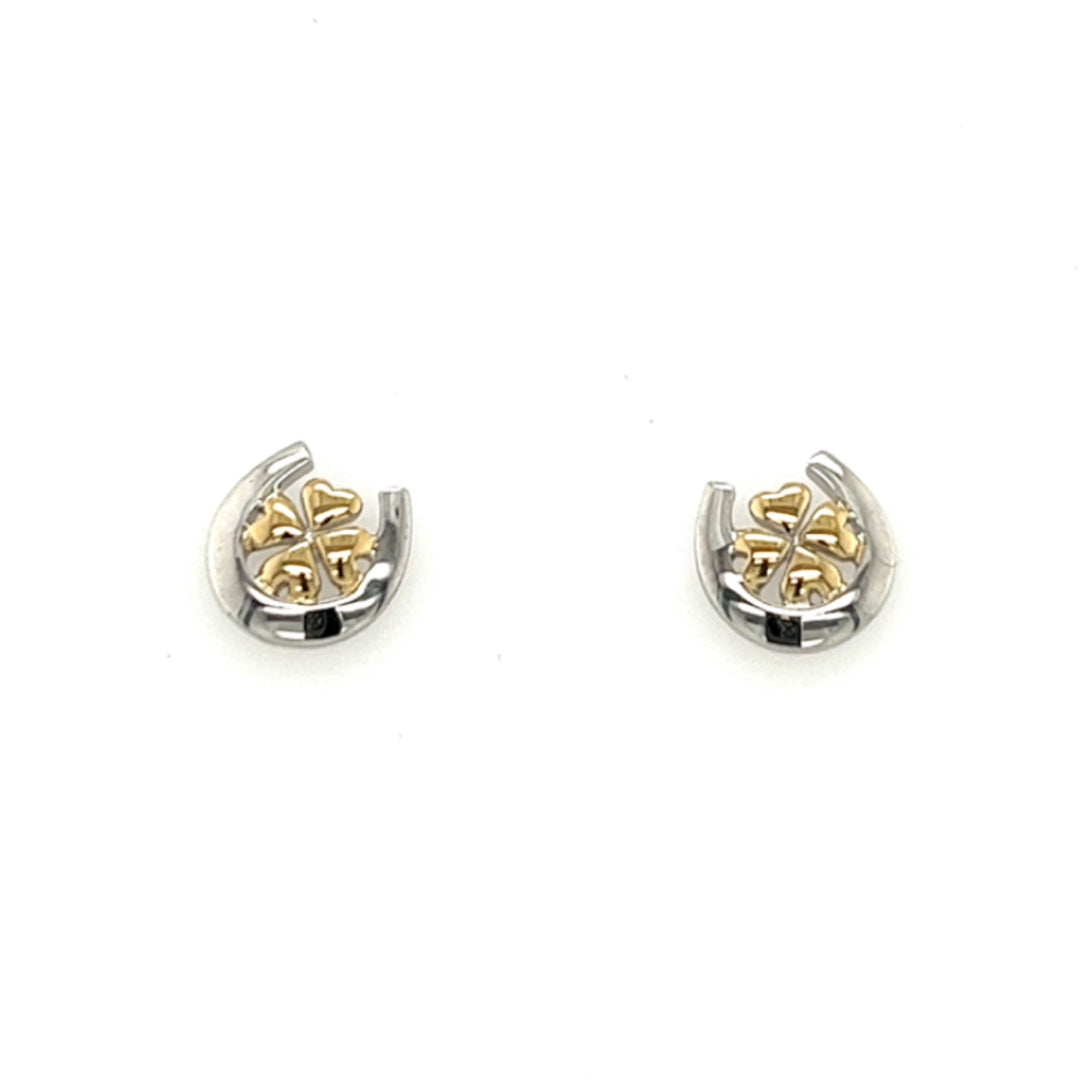 Silber Ohrstecker | Hufeisen + Kleeblatt