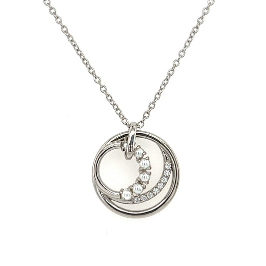 Silber Collier mit Perle u. Zirkonia