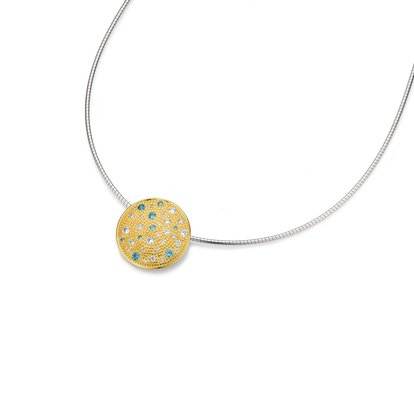 Silber Damencollier | Zirkonia blau u. weiß