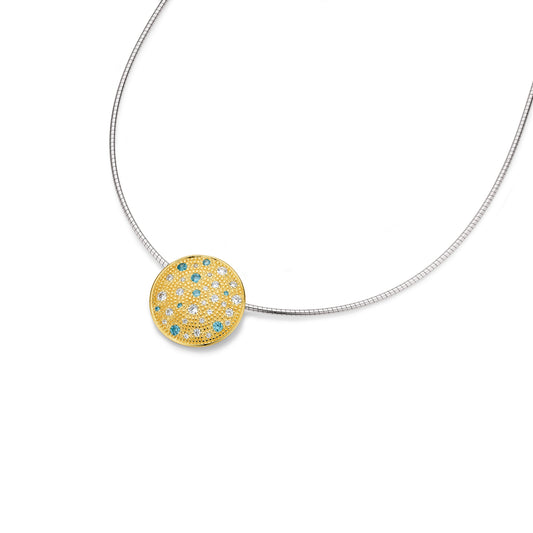 Silber Damencollier | Zirkonia blau u. weiß