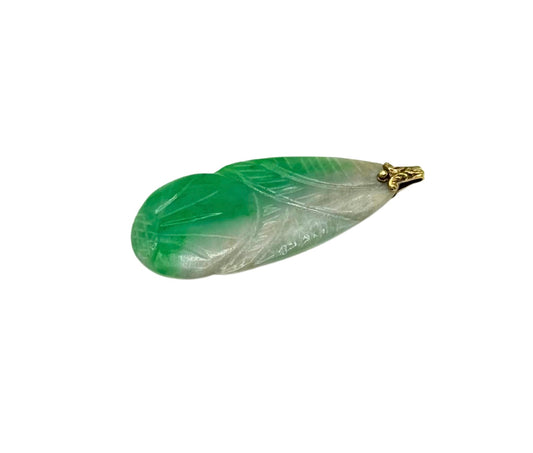 CHINA UM 1935! GROSSER FEIN GRÜNER JADE ANHÄNGER GELB GOLD 585