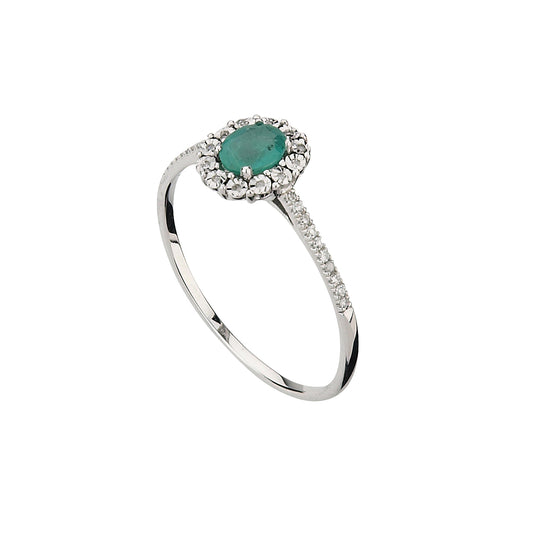 585/- Damenring Smaragd u. Diamant