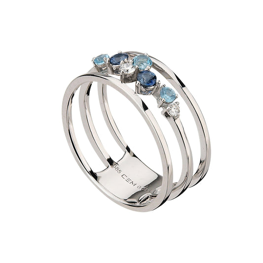 585/- Damenring | Saphier, Blautopas u. Brillant
