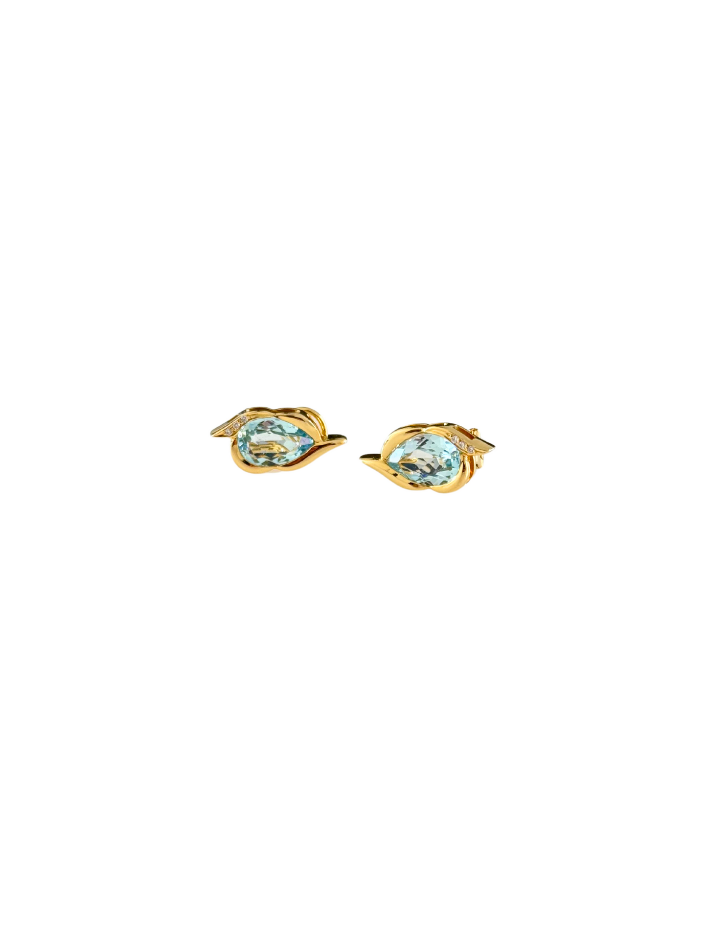 Ohrringe Clips Hänger mit Aquamarin 750 Gold 18KT Brillanten