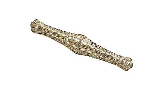 Platin & 14 Karat Gelbgold Altschliff Diamant Filigrane Art Deco Brosche 1,5 ct