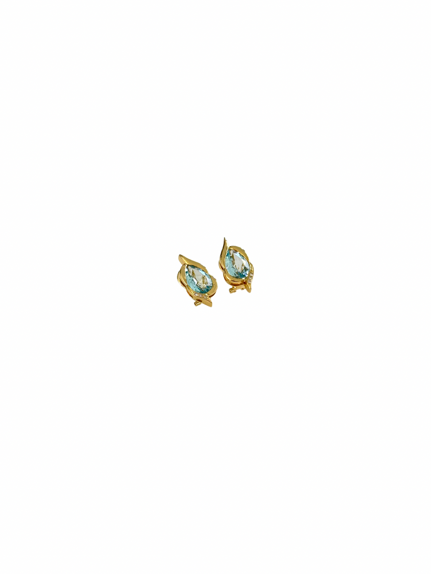 Ohrringe Clips Hänger mit Aquamarin 750 Gold 18KT Brillanten