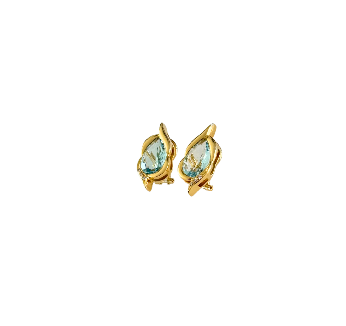 Ohrringe Clips Hänger mit Aquamarin 750 Gold 18KT Brillanten
