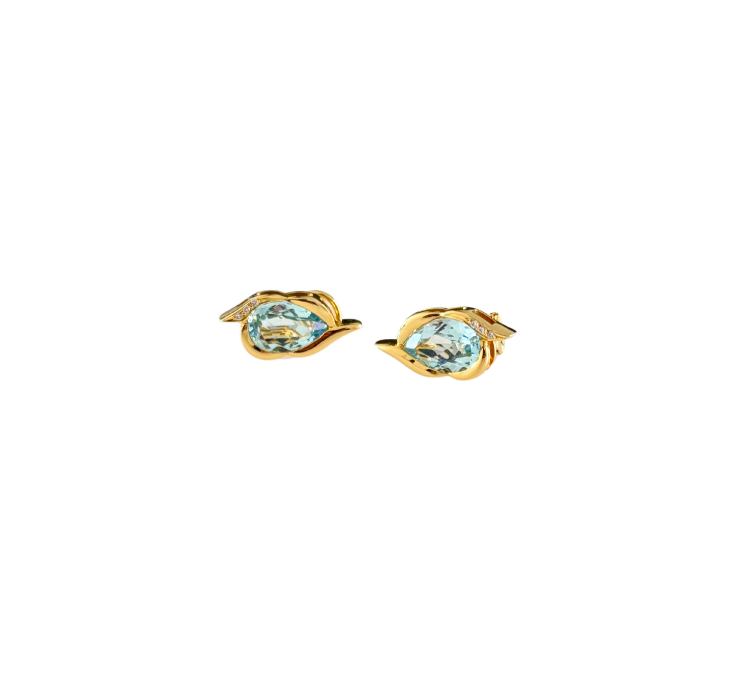 Ohrringe Clips Hänger mit Aquamarin 750 Gold 18KT Brillanten