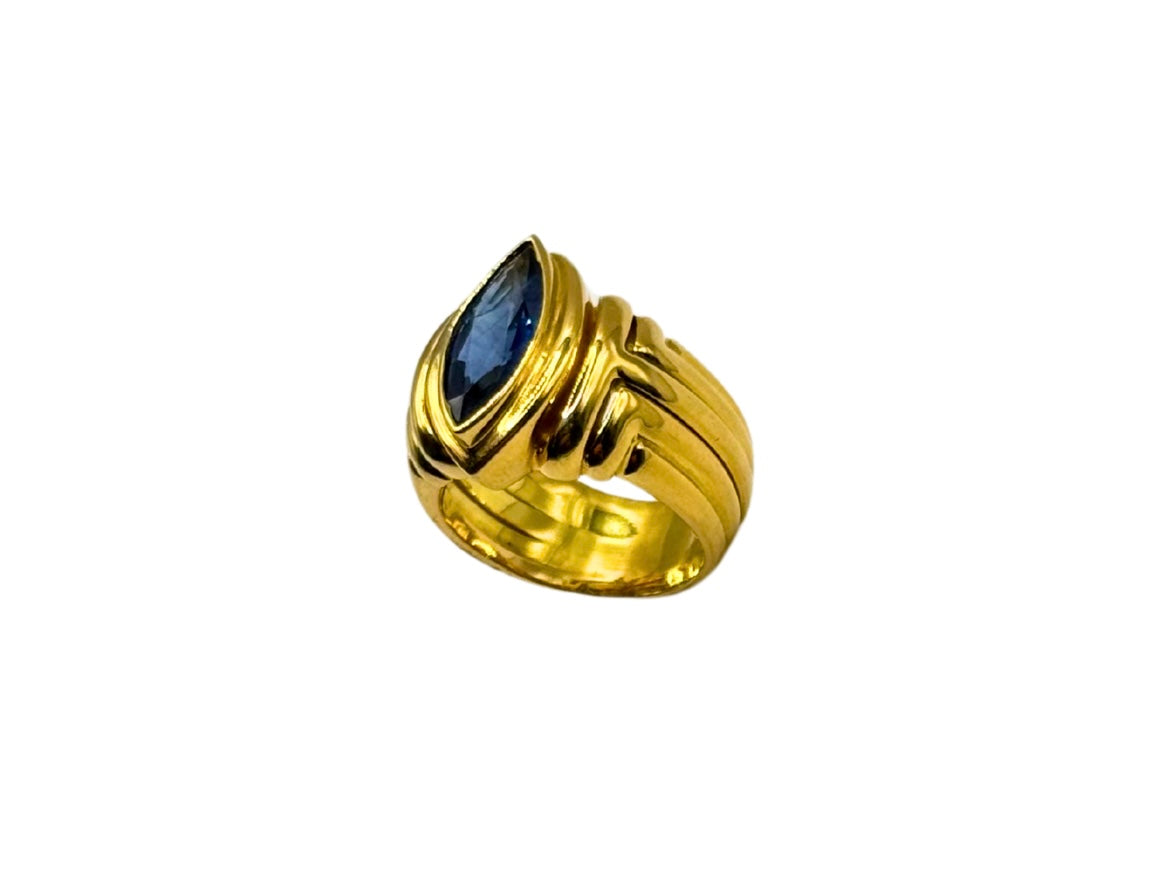 SAPHIR GOLD RING 750 18K 15x7 Navette MASSIV