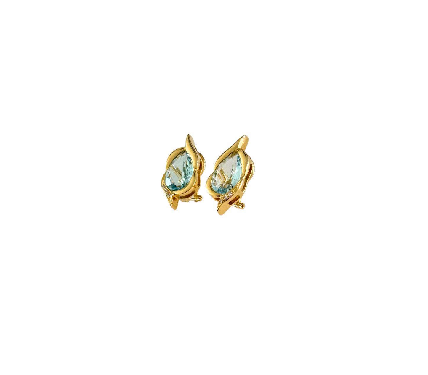 Ohrringe Clips Hänger mit Aquamarin 750 Gold 18KT Brillanten