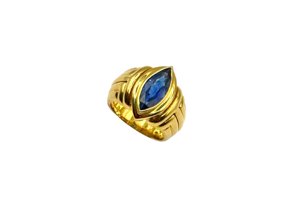 SAPHIR GOLD RING 750 18K 15x7 Navette MASSIV