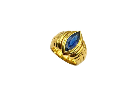 SAPHIR GOLD RING 750 18K 15x7 Navette MASSIV