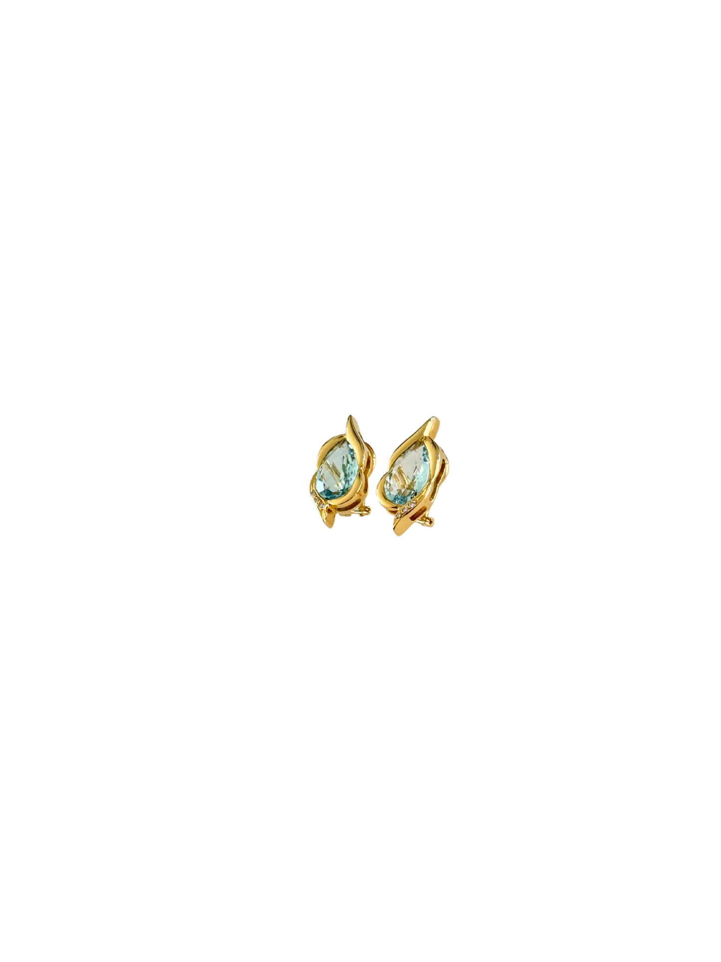Ohrringe Clips Hänger mit Aquamarin 750 Gold 18KT Brillanten