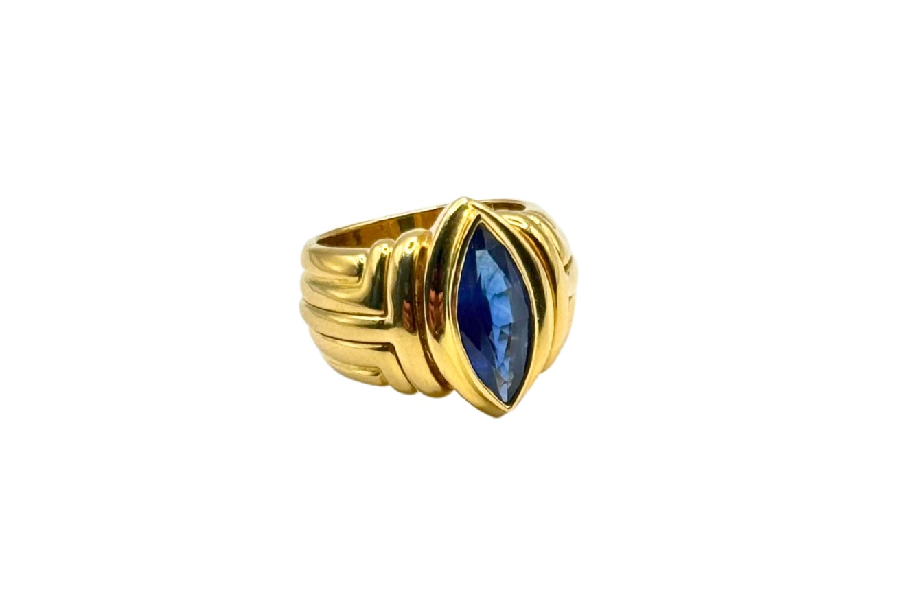 SAPHIR GOLD RING 750 18K 15x7 Navette MASSIV