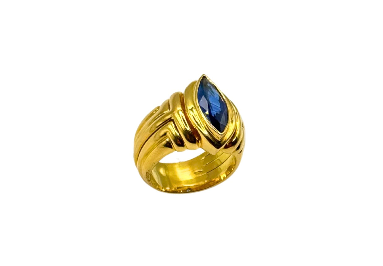 SAPHIR GOLD RING 750 18K 15x7 Navette MASSIV