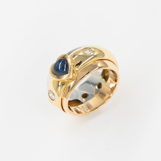 Tricolor Goldring Safir Herz Brillanten 750/18K