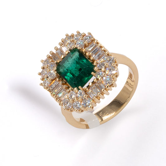 Smaragd Gold Ring Verlobungsring 750 / 18K Baguette Diamanten