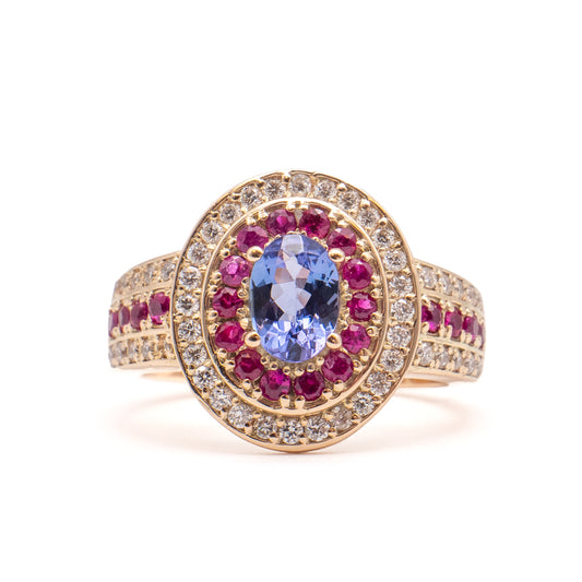 Tansanit Pink Safir Roségold Ring Diamanten 585/14K