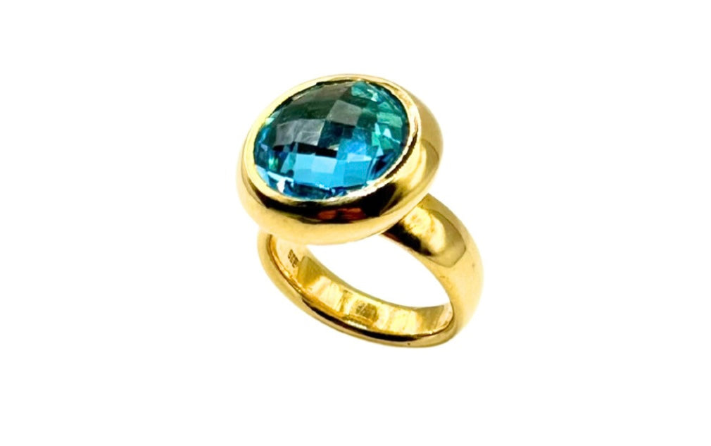 GOLD RING 585 Blautopas Briolet 15rd MASSIV