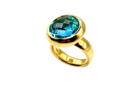 GOLD RING 585 Blautopas Briolet 15rd MASSIV