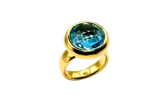 GOLD RING 585 Blautopas Briolet 15rd MASSIV